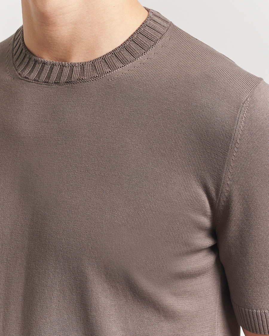 Herre | T-Shirts | Gran Sasso | Cotton Heavy Knitted Crew Neck T-Shirt Brown