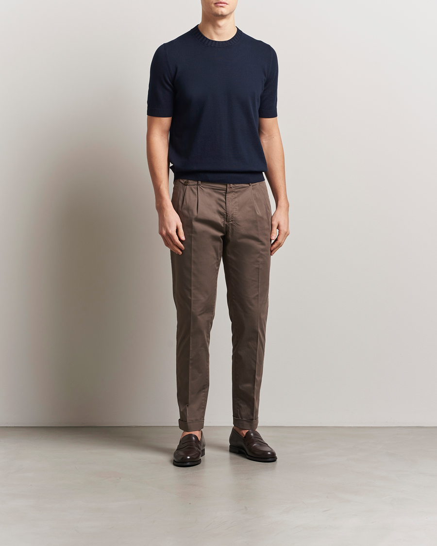Herre | T-Shirts | Gran Sasso | Cotton Heavy Knitted Crew Neck T-Shirt Navy