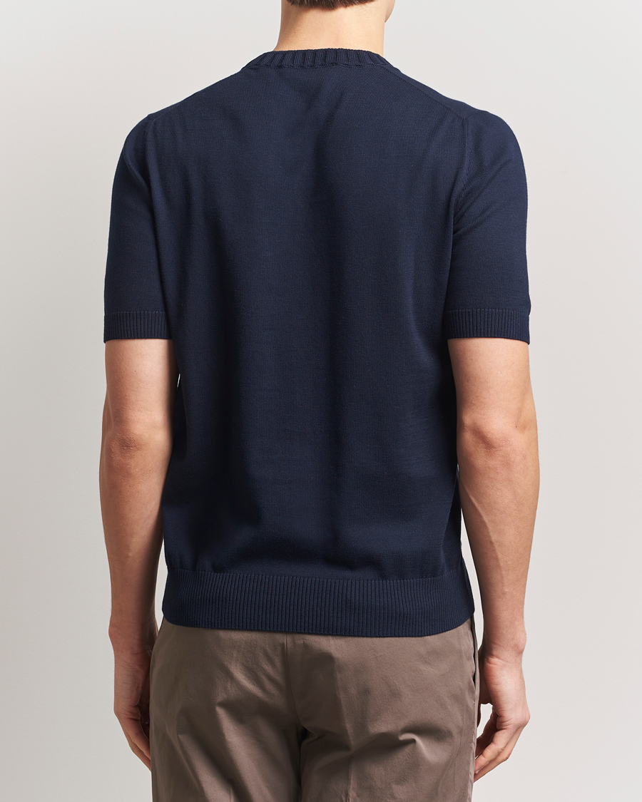 Herre | T-Shirts | Gran Sasso | Cotton Heavy Knitted Crew Neck T-Shirt Navy