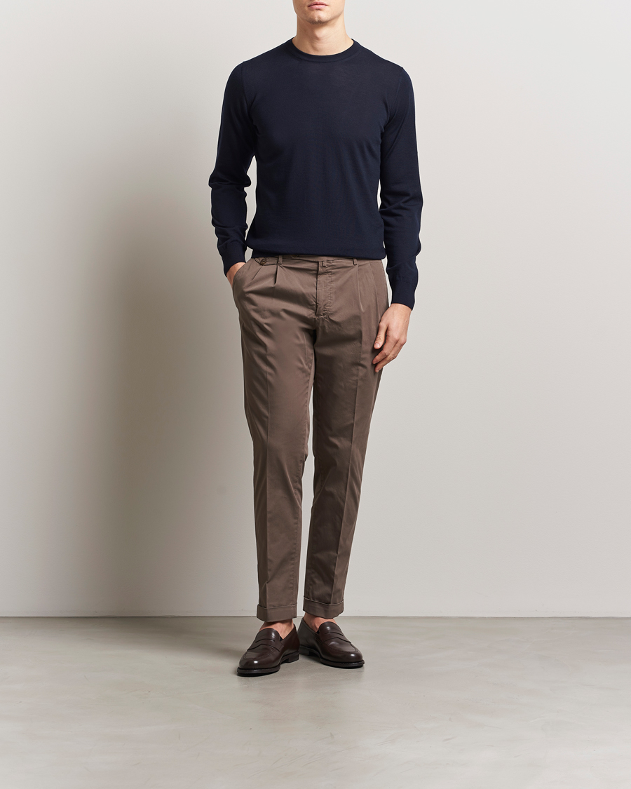 Herre | Trøjer | Piacenza Cashmere | Merino Wool Crew Neck Sweater Navy