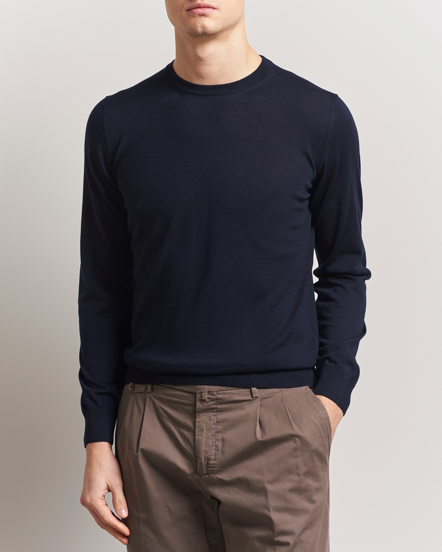 Herre | Trøjer | Piacenza Cashmere | Merino Wool Crew Neck Sweater Navy