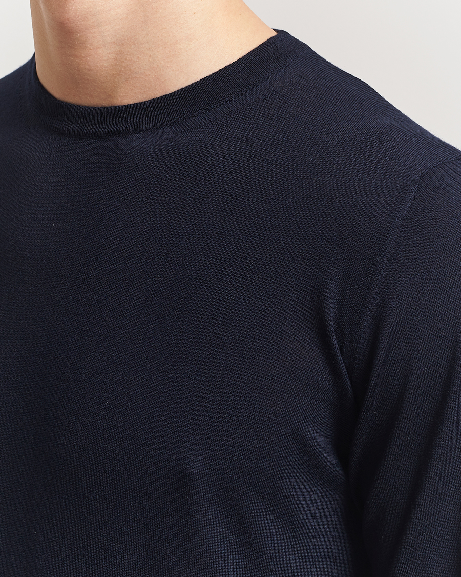 Herre | Trøjer | Piacenza Cashmere | Merino Wool Crew Neck Sweater Navy
