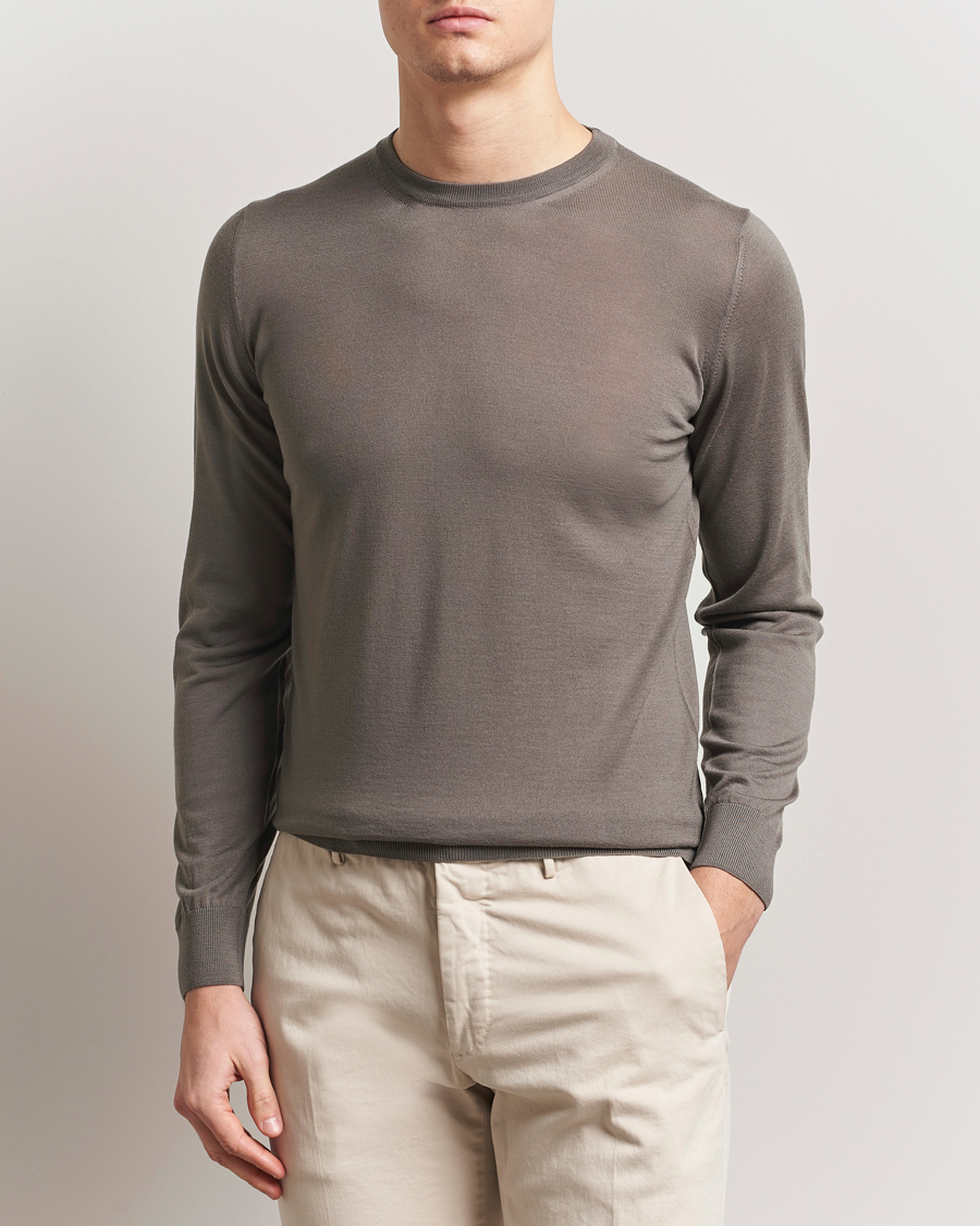Herre | Trøjer | Piacenza Cashmere | Merino Wool Crew Neck Sweater Taupe