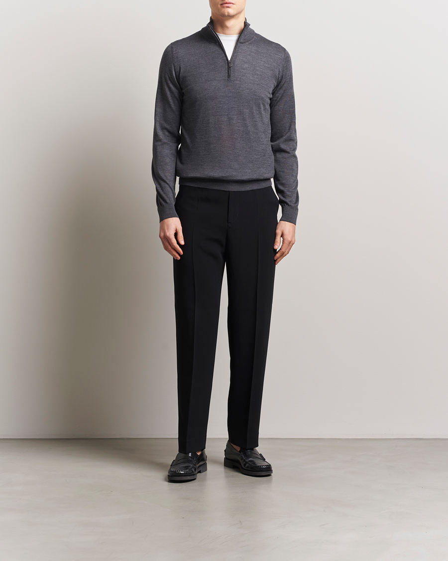 Herre | Trøjer | Piacenza Cashmere | Merino Wool Crew Neck Half Zip Charcoal