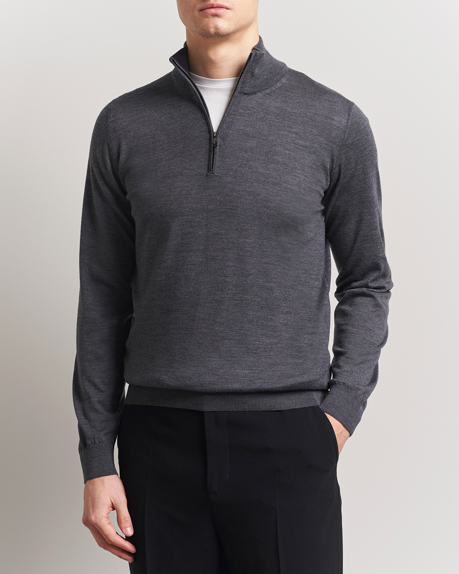 Herre | Trøjer | Piacenza Cashmere | Merino Wool Crew Neck Half Zip Charcoal