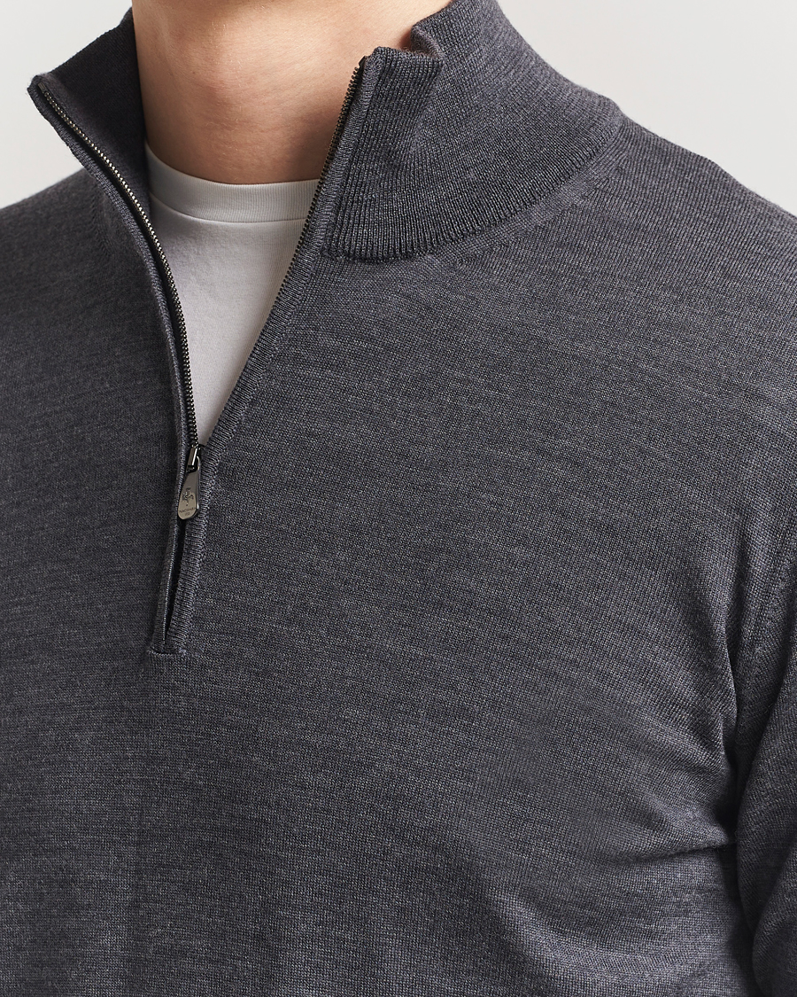 Herre | Trøjer | Piacenza Cashmere | Merino Wool Crew Neck Half Zip Charcoal