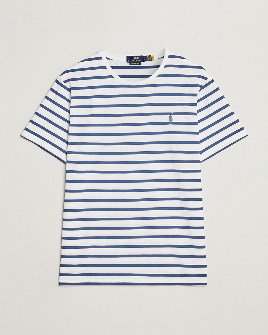 Herre | T-Shirts | Polo Ralph Lauren | Custom Slim Fit Striped Tee White/Old Royal