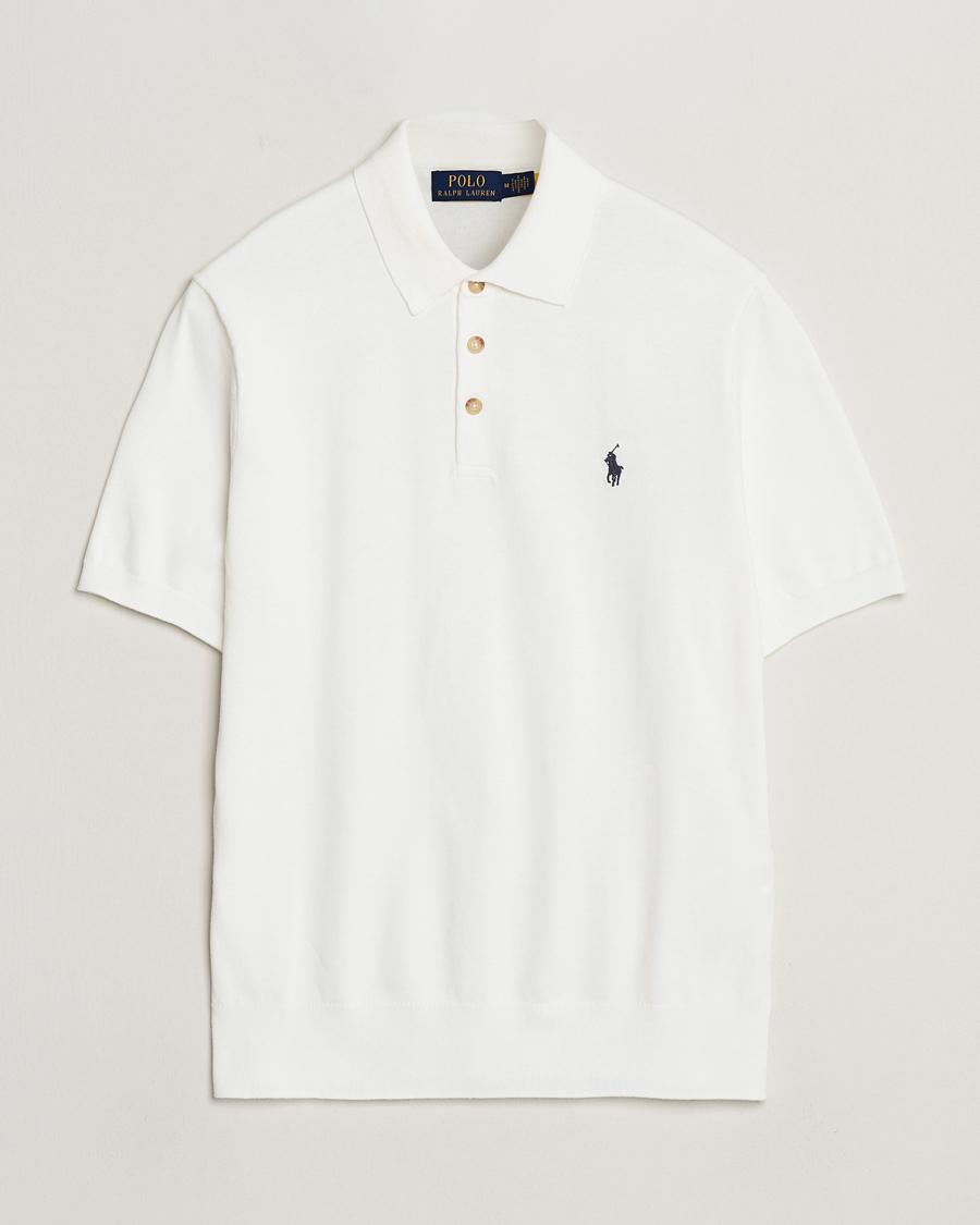 Herre | Trøjer | Polo Ralph Lauren | Knitted Short Sleeve Polo Deckwash White