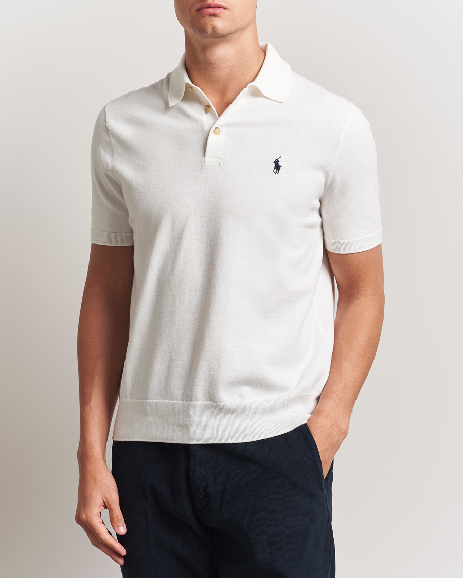 Herre | Trøjer | Polo Ralph Lauren | Knitted Short Sleeve Polo Deckwash White