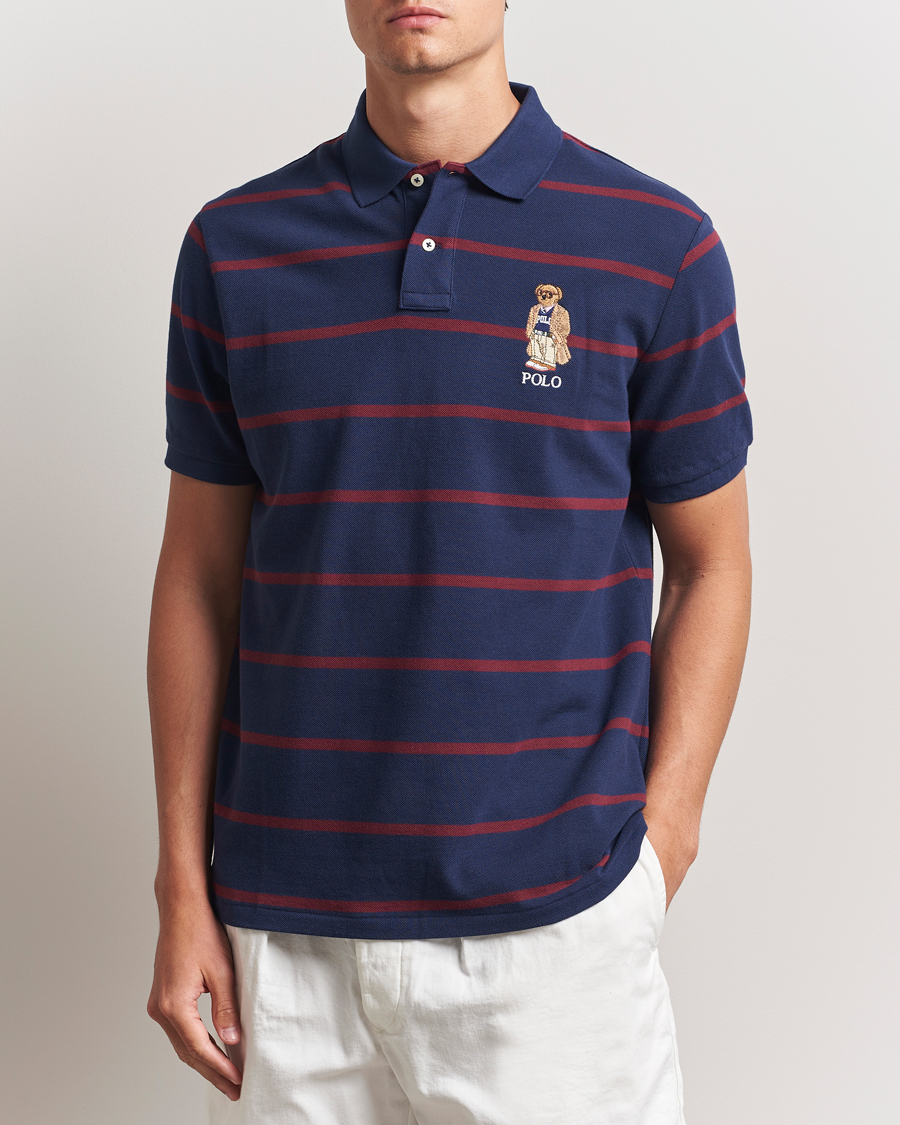 Herre | Polotrøjer | Polo Ralph Lauren | Custom Slim Fit Bear Striped Polo Navy/Heritage Bear