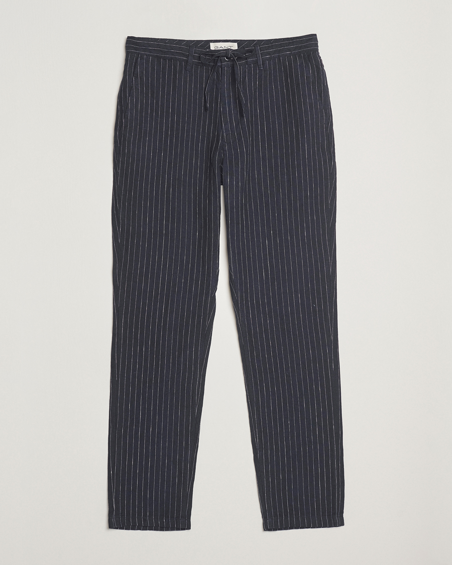 Herre | Bukser | GANT | Relaxed Fit Linen Pinstriped Trousers Darkened Navy