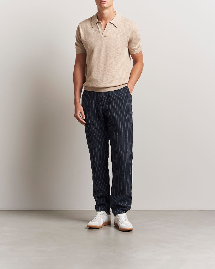 Herre | Bukser | GANT | Relaxed Fit Linen Pinstriped Trousers Darkened Navy