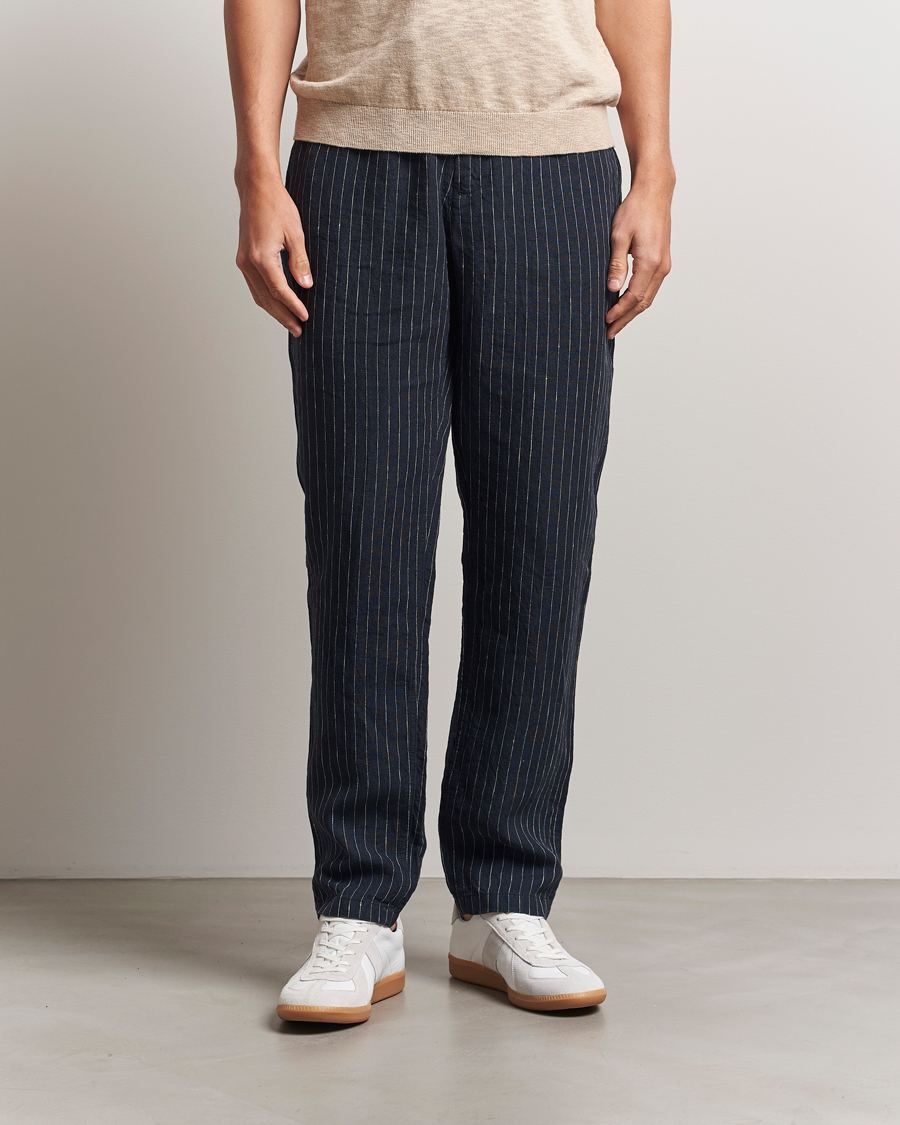 Herre | Bukser | GANT | Relaxed Fit Linen Pinstriped Trousers Darkened Navy