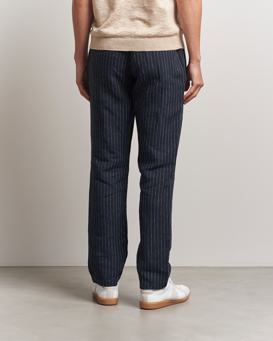 Herre | Bukser | GANT | Relaxed Fit Linen Pinstriped Trousers Darkened Navy