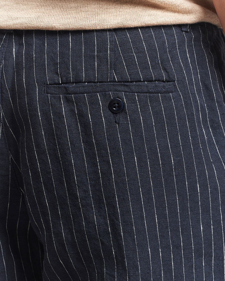 Herre | Bukser | GANT | Relaxed Fit Linen Pinstriped Trousers Darkened Navy