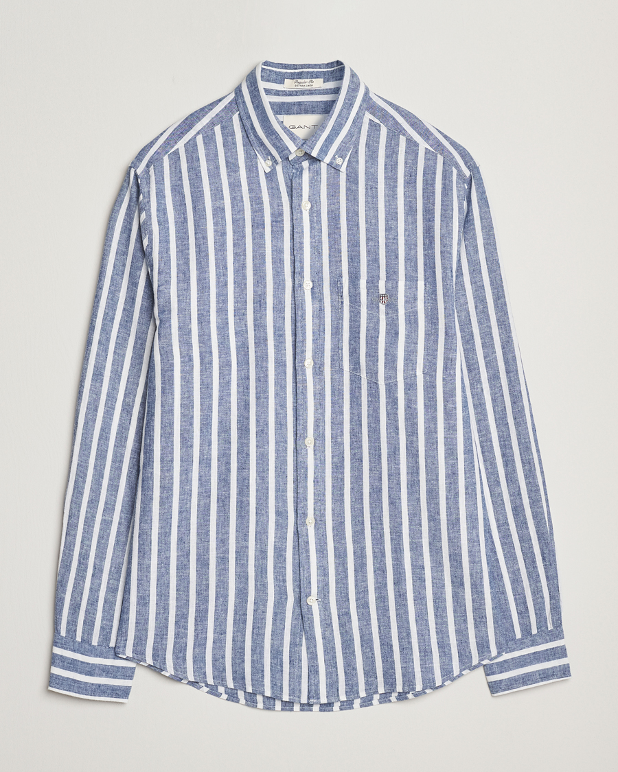 Herre | Skjorter | GANT | Regular Fit Cotton/Linen Striped Shirt Rich Blue