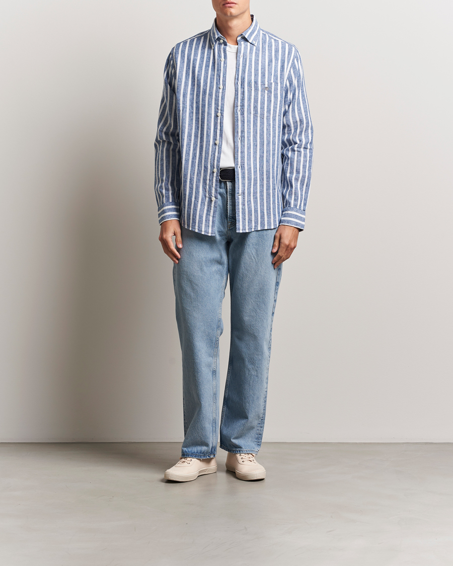 Herre | Skjorter | GANT | Regular Fit Cotton/Linen Striped Shirt Rich Blue