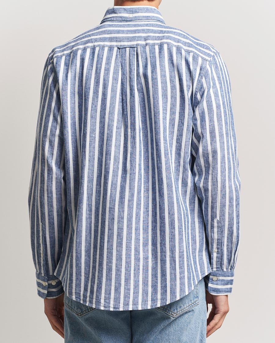 Herre | Skjorter | GANT | Regular Fit Cotton/Linen Striped Shirt Rich Blue