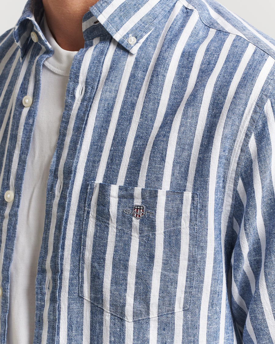 Herre | Skjorter | GANT | Regular Fit Cotton/Linen Striped Shirt Rich Blue