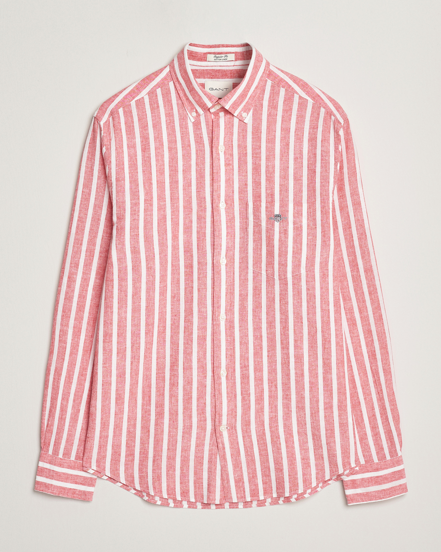 Herre | Skjorter | GANT | Regular Fit Cotton/Linen Striped Shirt Watermelon Red
