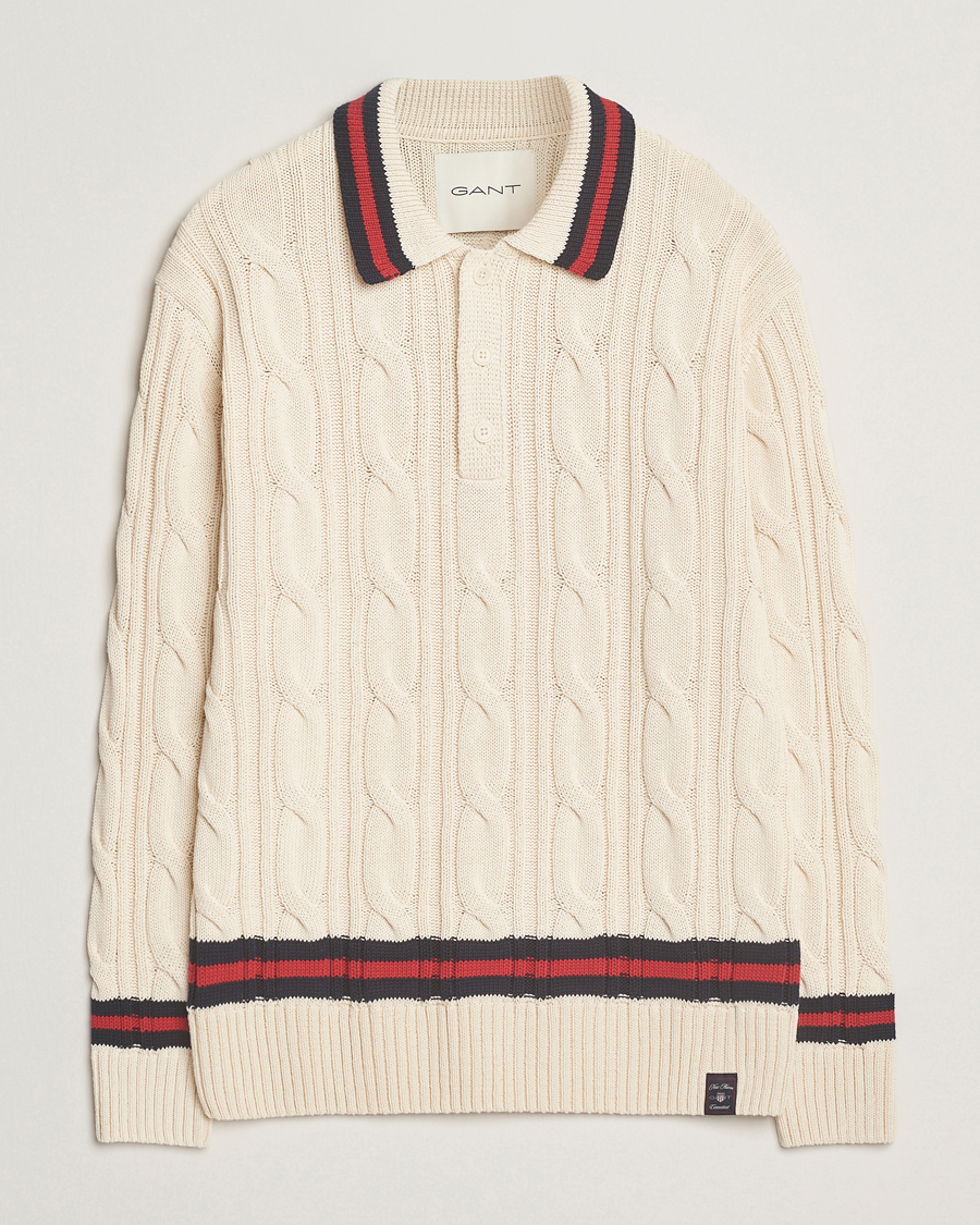 Herre | Trøjer | GANT | Cable Heavy Knitted Polo Cream