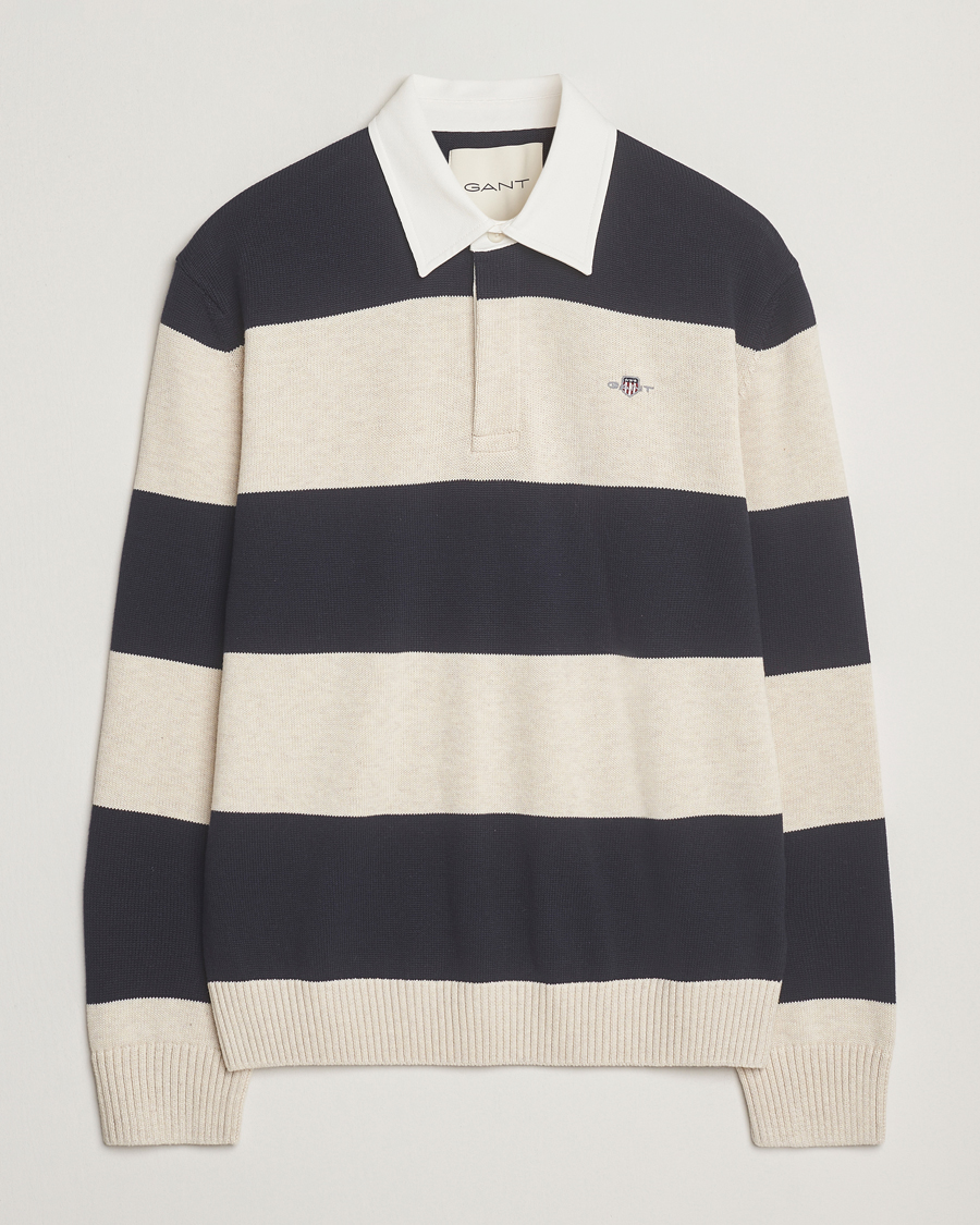 Herre | Trøjer | GANT | Knitted Barstriped Rugger Evening Blue