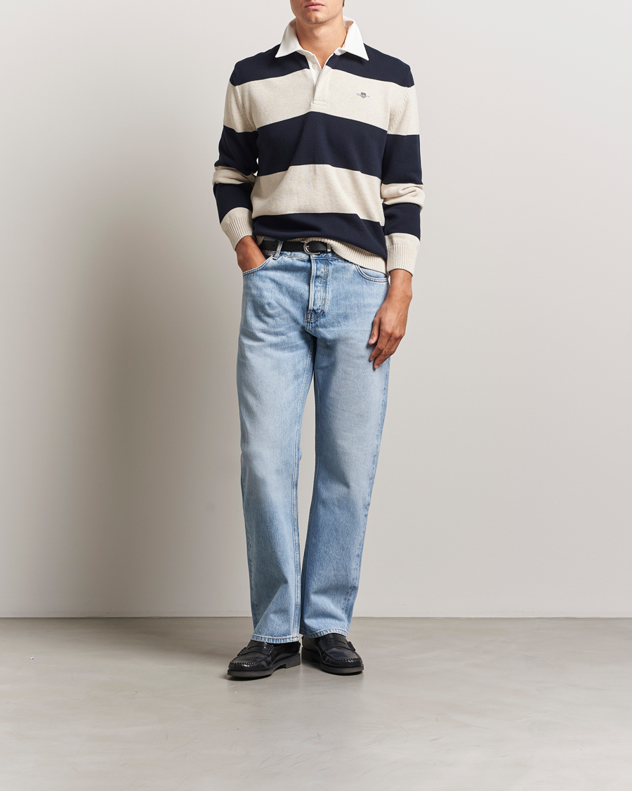 Herre | Trøjer | GANT | Knitted Barstriped Rugger Evening Blue