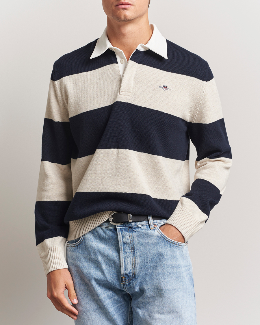 Herre | Trøjer | GANT | Knitted Barstriped Rugger Evening Blue