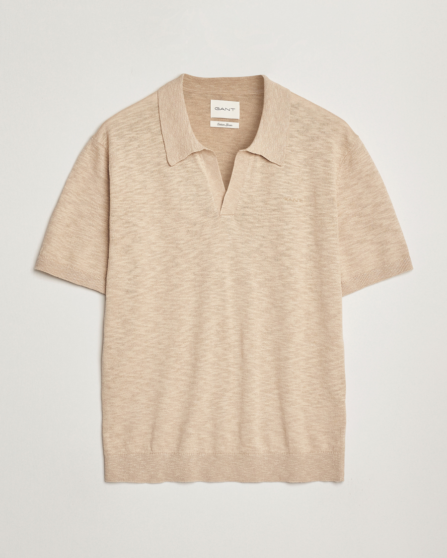 Herre | Polotrøjer | GANT | Linen/Cotton Open Collar Polo Dry Sand