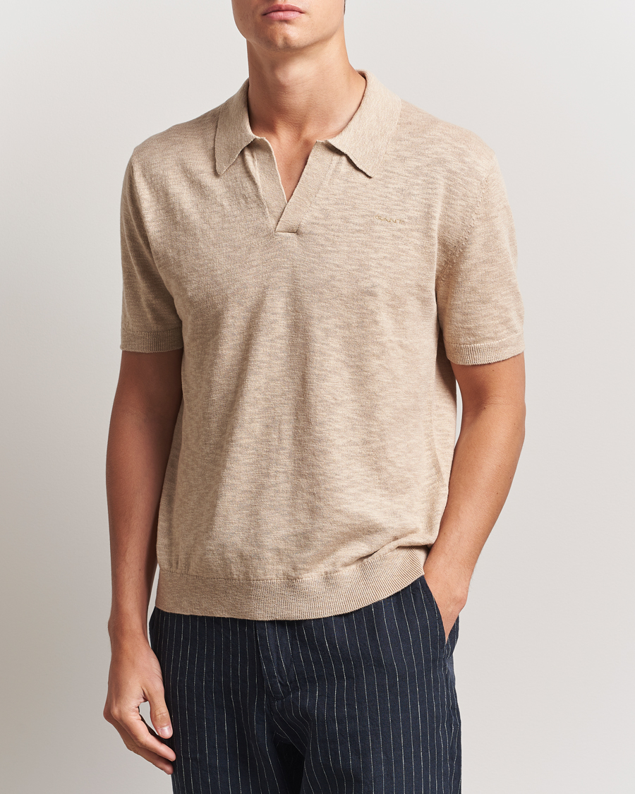 Herre | Polotrøjer | GANT | Linen/Cotton Open Collar Polo Dry Sand