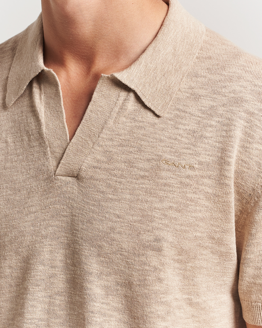 Herre | Polotrøjer | GANT | Linen/Cotton Open Collar Polo Dry Sand