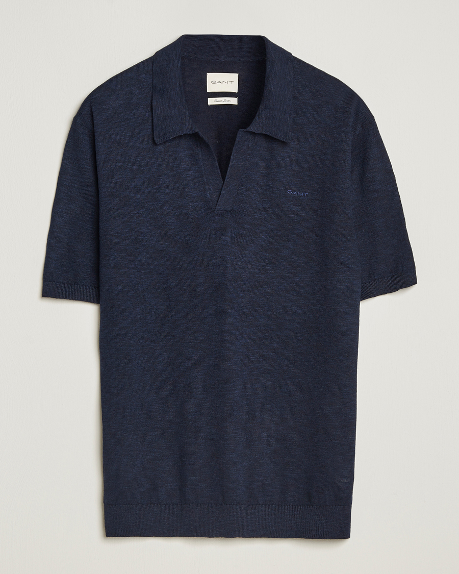 Herre | Polotrøjer | GANT | Linen/Cotton Open Collar Polo Evening Blue
