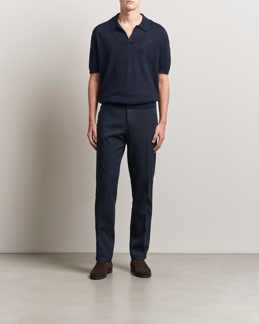 Herre | Polotrøjer | GANT | Linen/Cotton Open Collar Polo Evening Blue