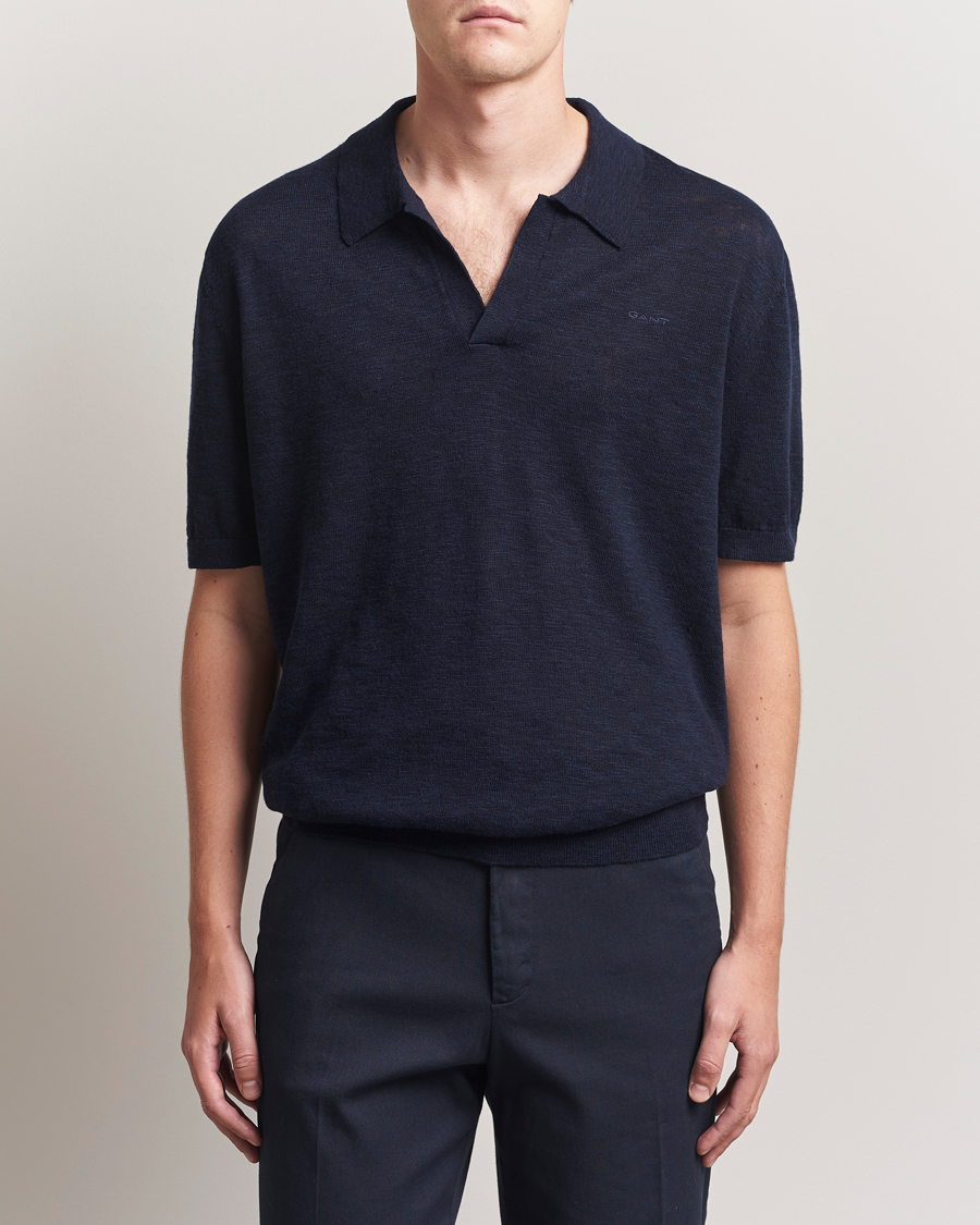 Herre | Polotrøjer | GANT | Linen/Cotton Open Collar Polo Evening Blue