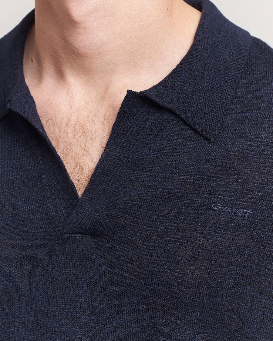Herre | Polotrøjer | GANT | Linen/Cotton Open Collar Polo Evening Blue