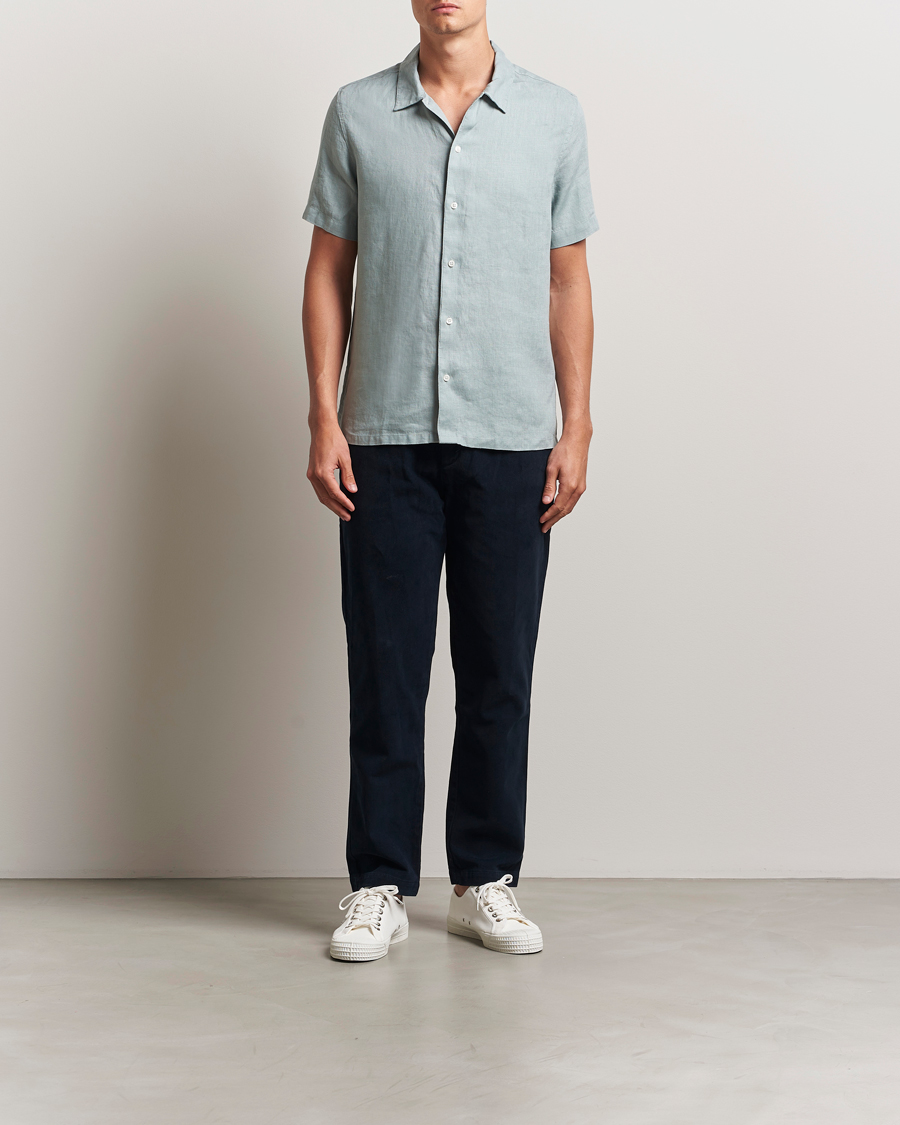 Herre | Skjorter | Samsøe Samsøe | Avan Linen Short Sleeve Shirt Abyss Green