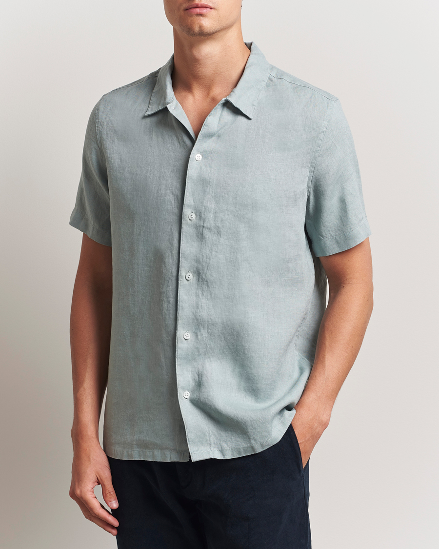 Herre | Skjorter | Samsøe Samsøe | Avan Linen Short Sleeve Shirt Abyss Green