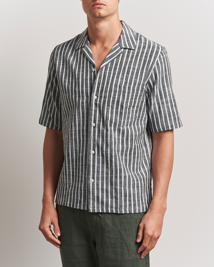 Herre | Skjorter | Samsøe Samsøe | Oscar Striped Short Sleeve Shirt Climbing Ivy