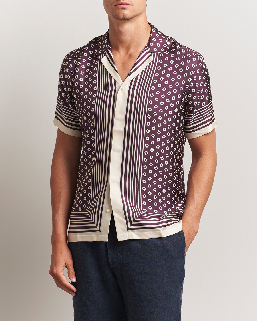 Herre | Skjorter | Orlebar Brown | Maitan Silk Lumina Short Sleeve Shirt Damson/Latte