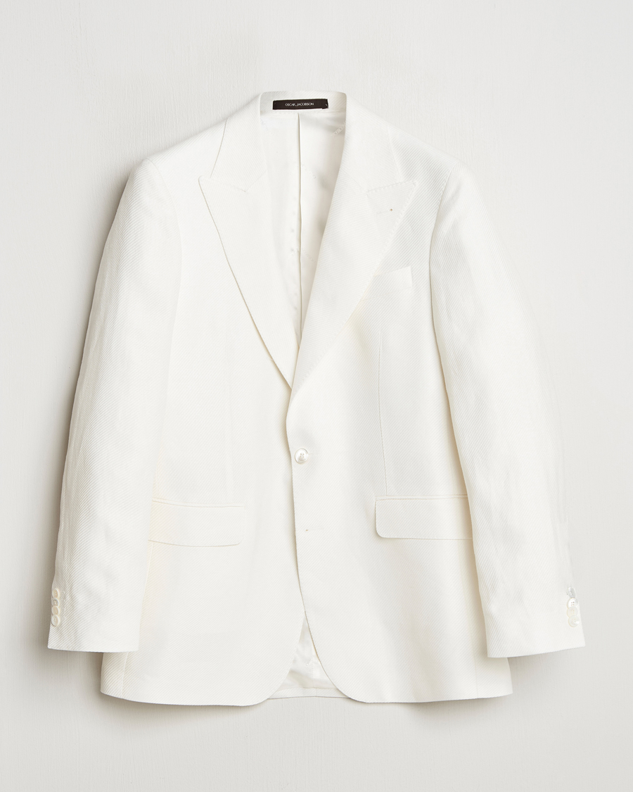Herre | Blazere & jakker | Oscar Jacobson | Faldo Diagonal Linen/Tencel Tuxedo White