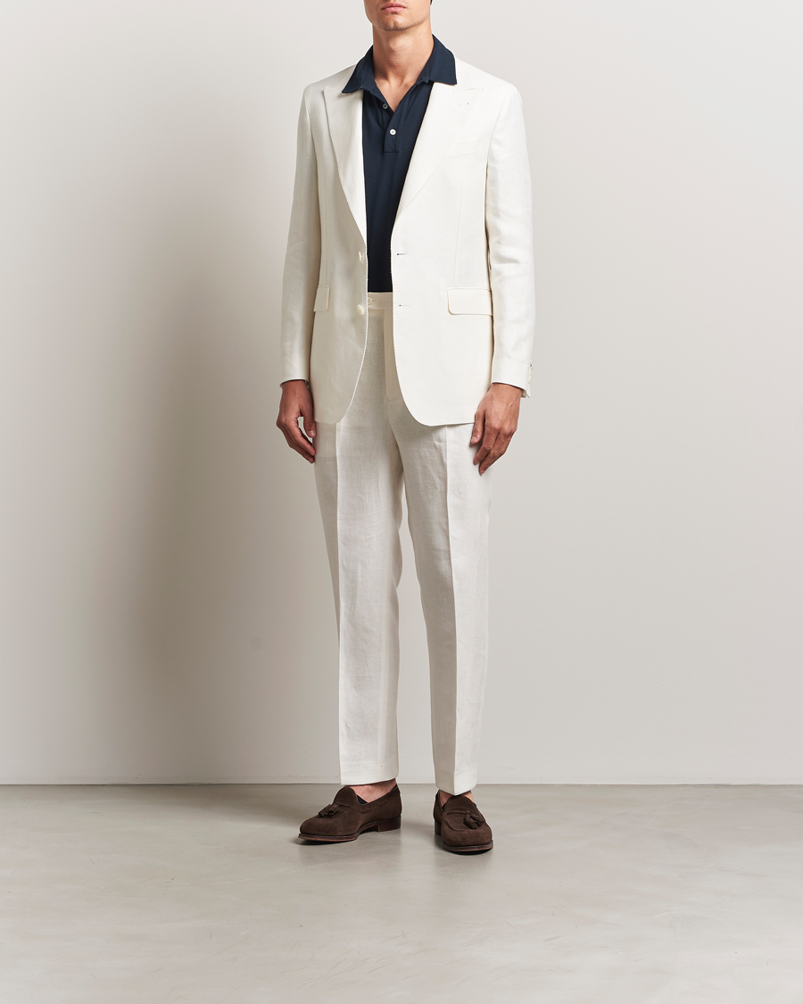 Herre | Blazere & jakker | Oscar Jacobson | Faldo Diagonal Linen/Tencel Tuxedo White