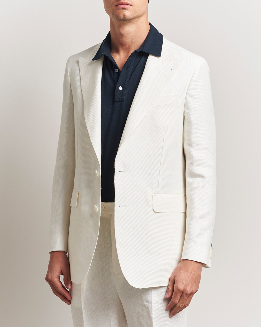 Herre | Blazere & jakker | Oscar Jacobson | Faldo Diagonal Linen/Tencel Tuxedo White