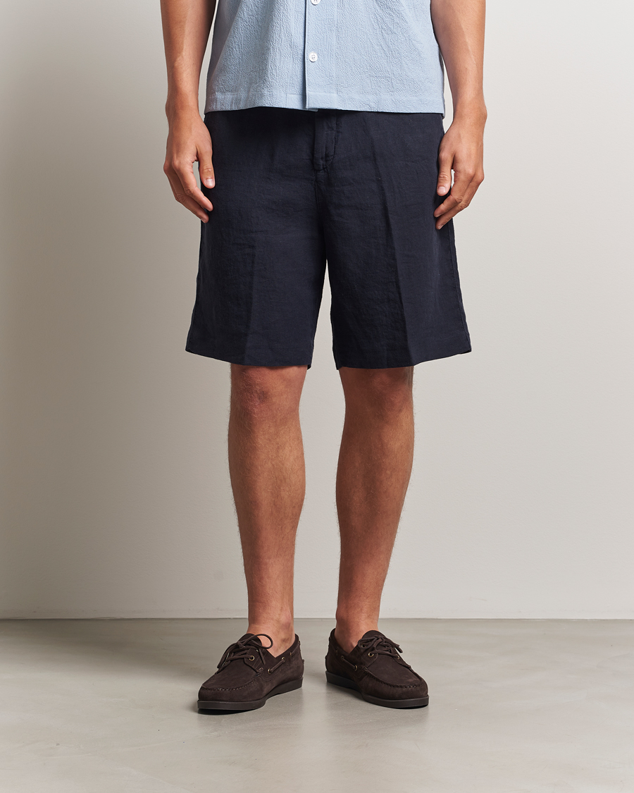 Herre | Shorts | Oscar Jacobson | James Casual Linen Shorts Navy