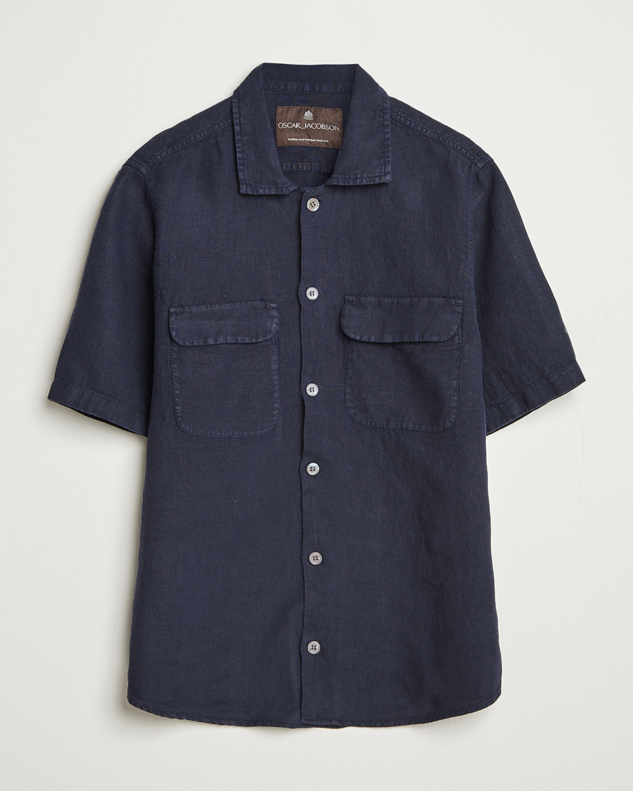 Herre | Skjorter | Oscar Jacobson | Reg Fit City Linen Shirt Navy