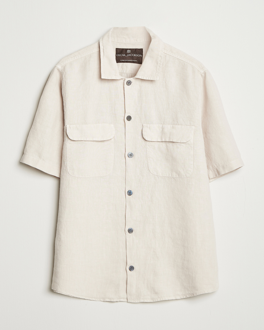 Herre | Skjorter | Oscar Jacobson | Reg Fit City Linen Shirt Cream