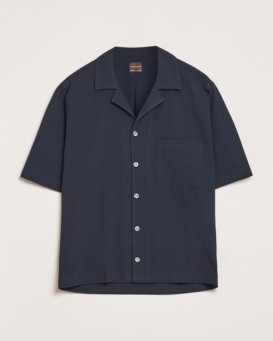 Herre | Skjorter | Oscar Jacobson | Reg Fit Cuba Seersucker Shirt Navy