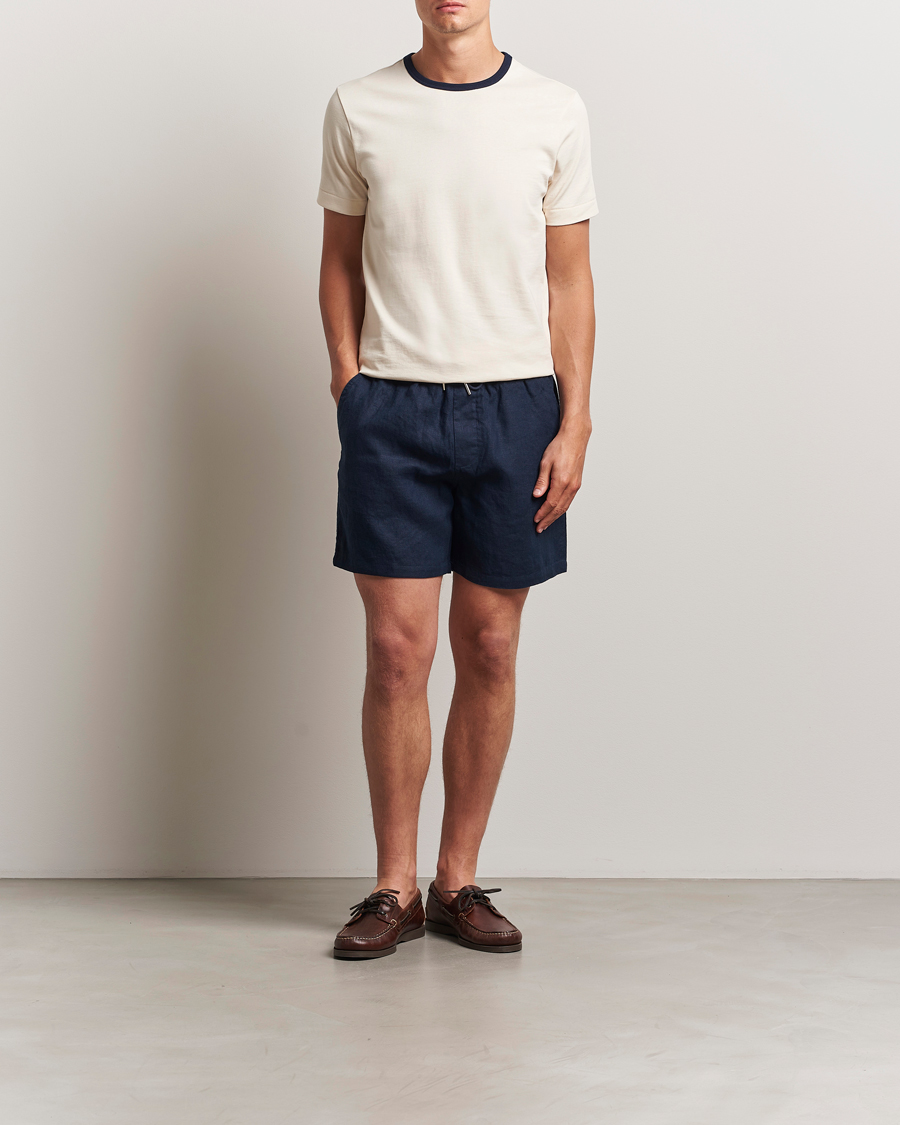 Herre | Shorts | NN07 | Gregor Linen Drawstring Shorts Navy Blue
