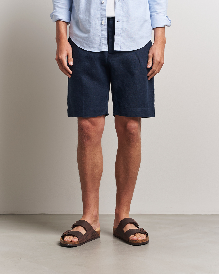 Herre | Shorts | NN07 | Billie Pleated Linen Drawstring Shorts Navy Blue