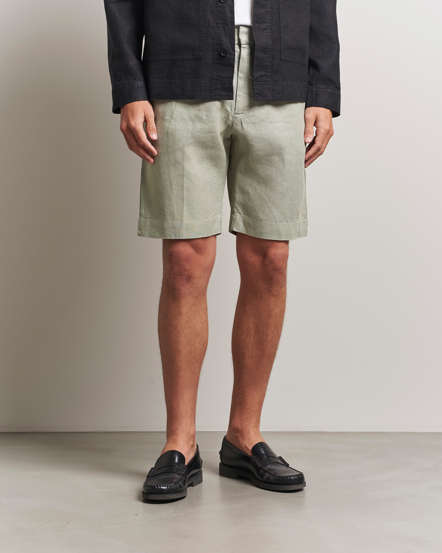 Herre | Shorts | NN07 | Billie Pleated Linen Drawstring Shorts Sage Green