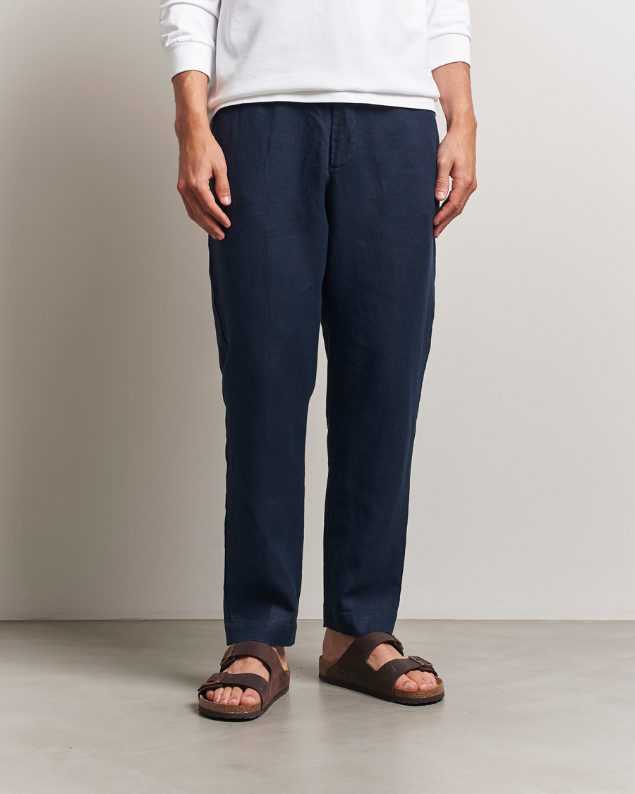 Herre | Bukser | NN07 | Billie Linen Drawstring Trousers Navy Blue